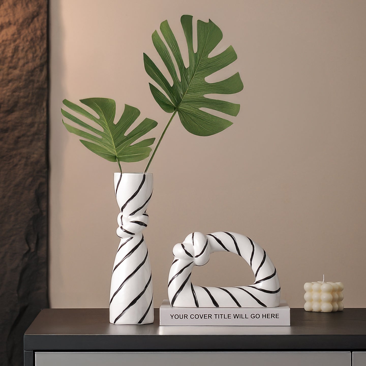 Hand-painted striped ceramic vase