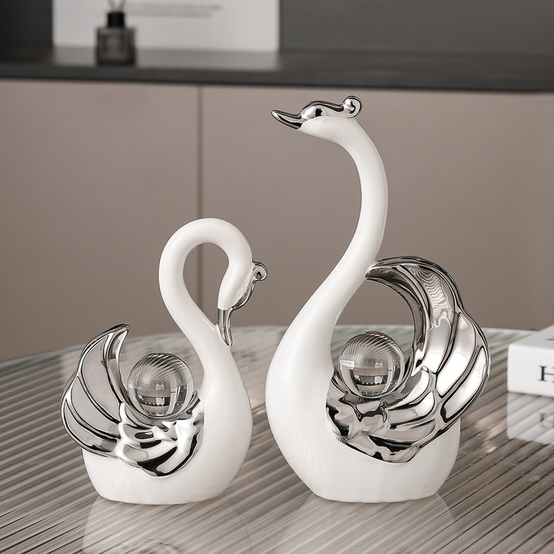 Glass crystal ball ceramic swan