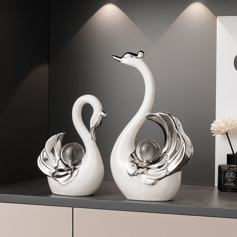 Glass crystal ball ceramic swan