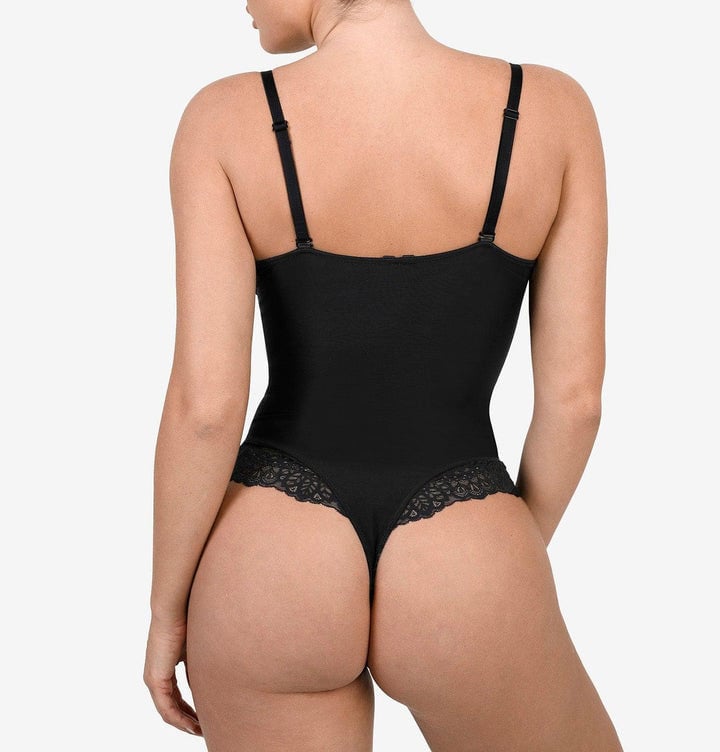 Deep-V Neck Lace Thong Bodysuit - Buy two and get free shipping!