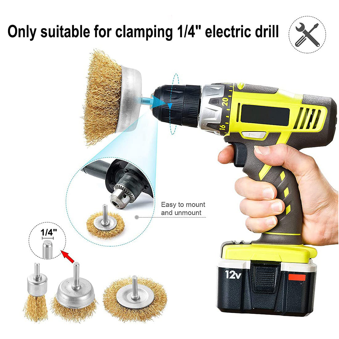 6MM Handle Steel Wire Wheel Rust Removal and Polishing Brush