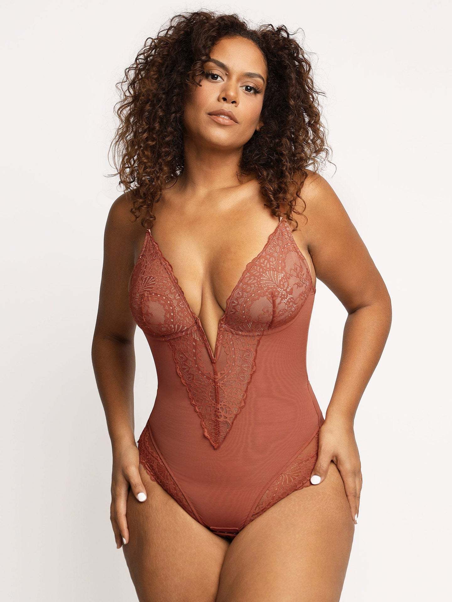 Deep-V Neck Lace Thong Bodysuit - Buy two and get free shipping!