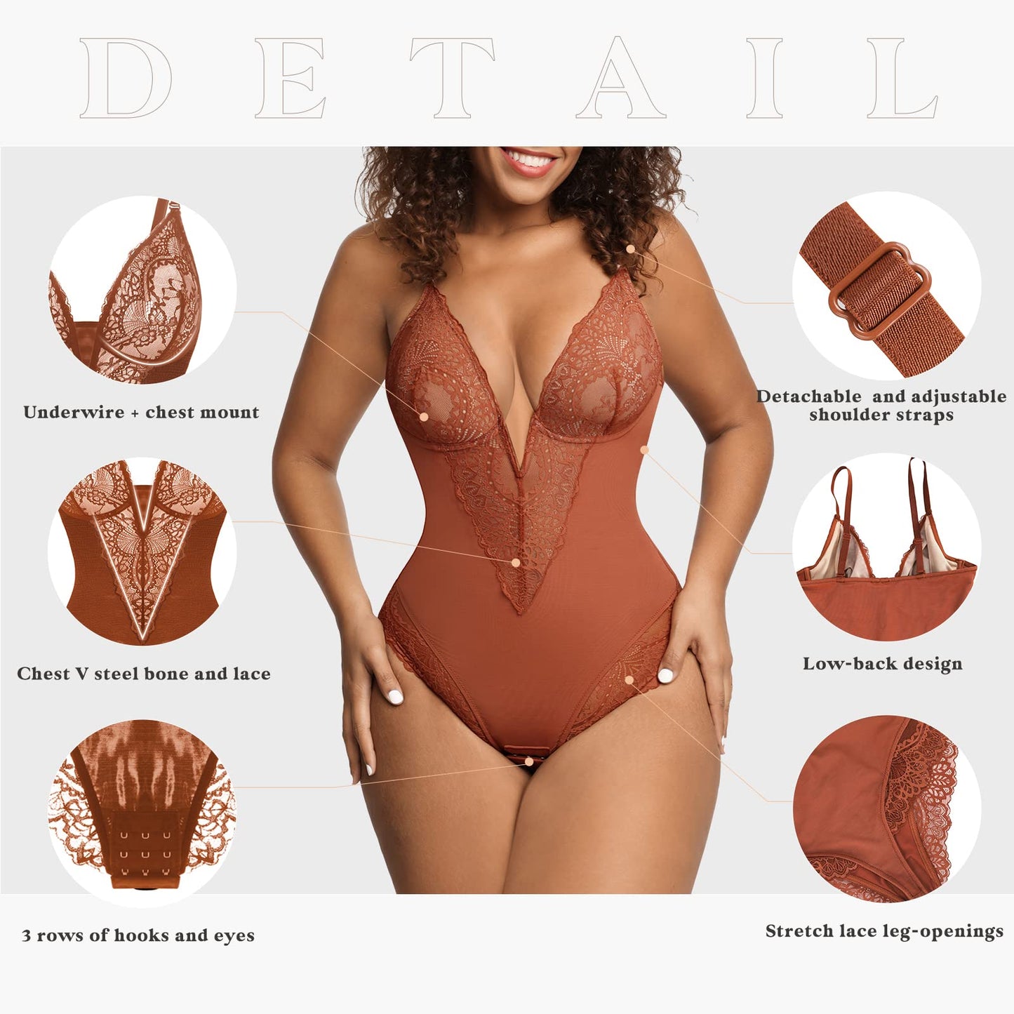 Deep-V Neck Lace Thong Bodysuit - Buy two and get free shipping!