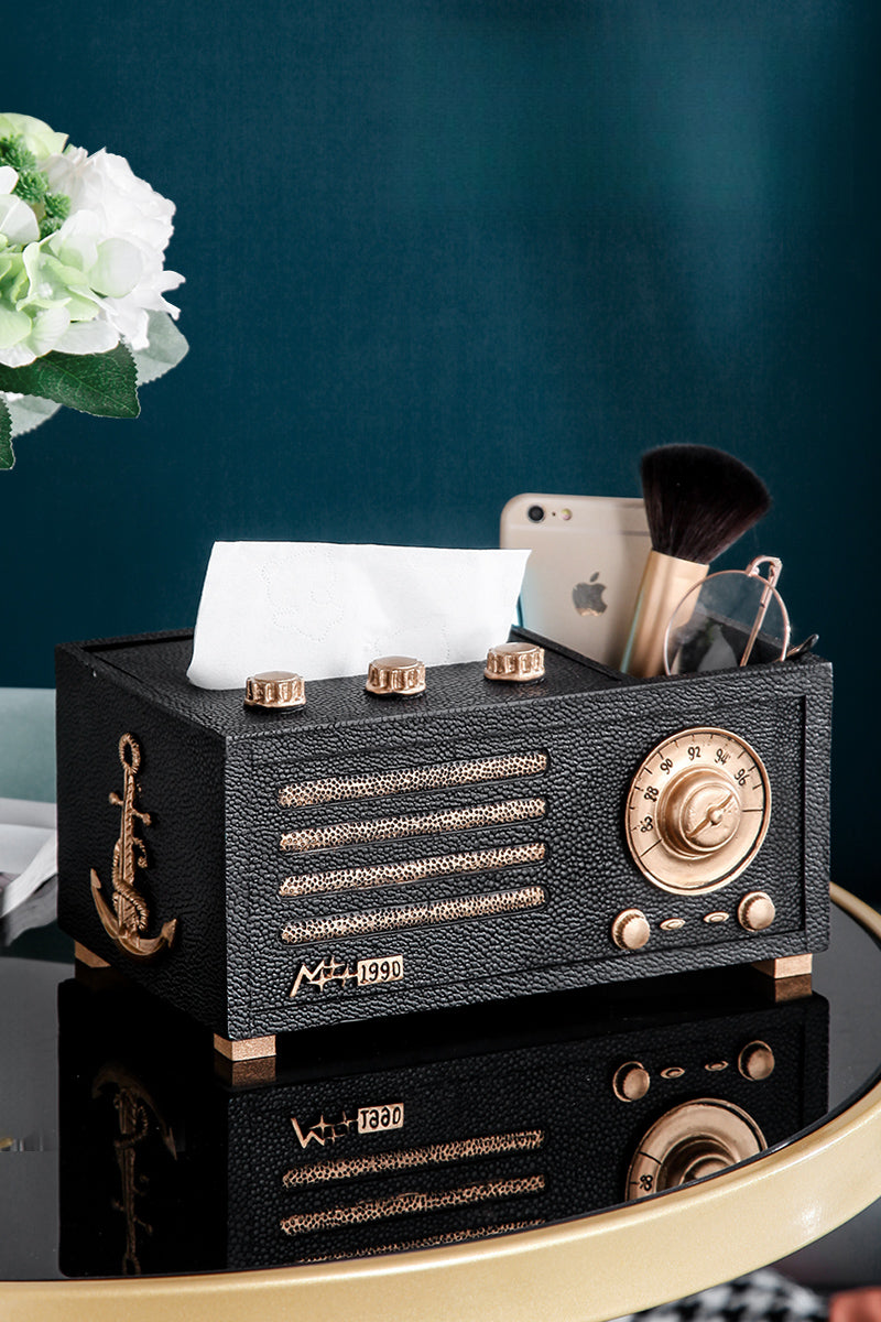 Retro style multifunctional radio tissue box