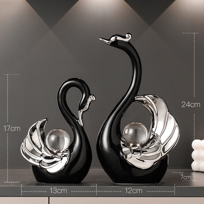 Glass crystal ball ceramic swan