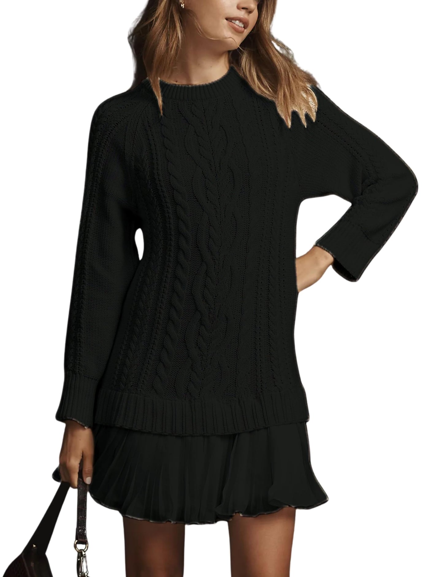 🧥Women's Round Neck Cable Knit Sweater Mini Skirt