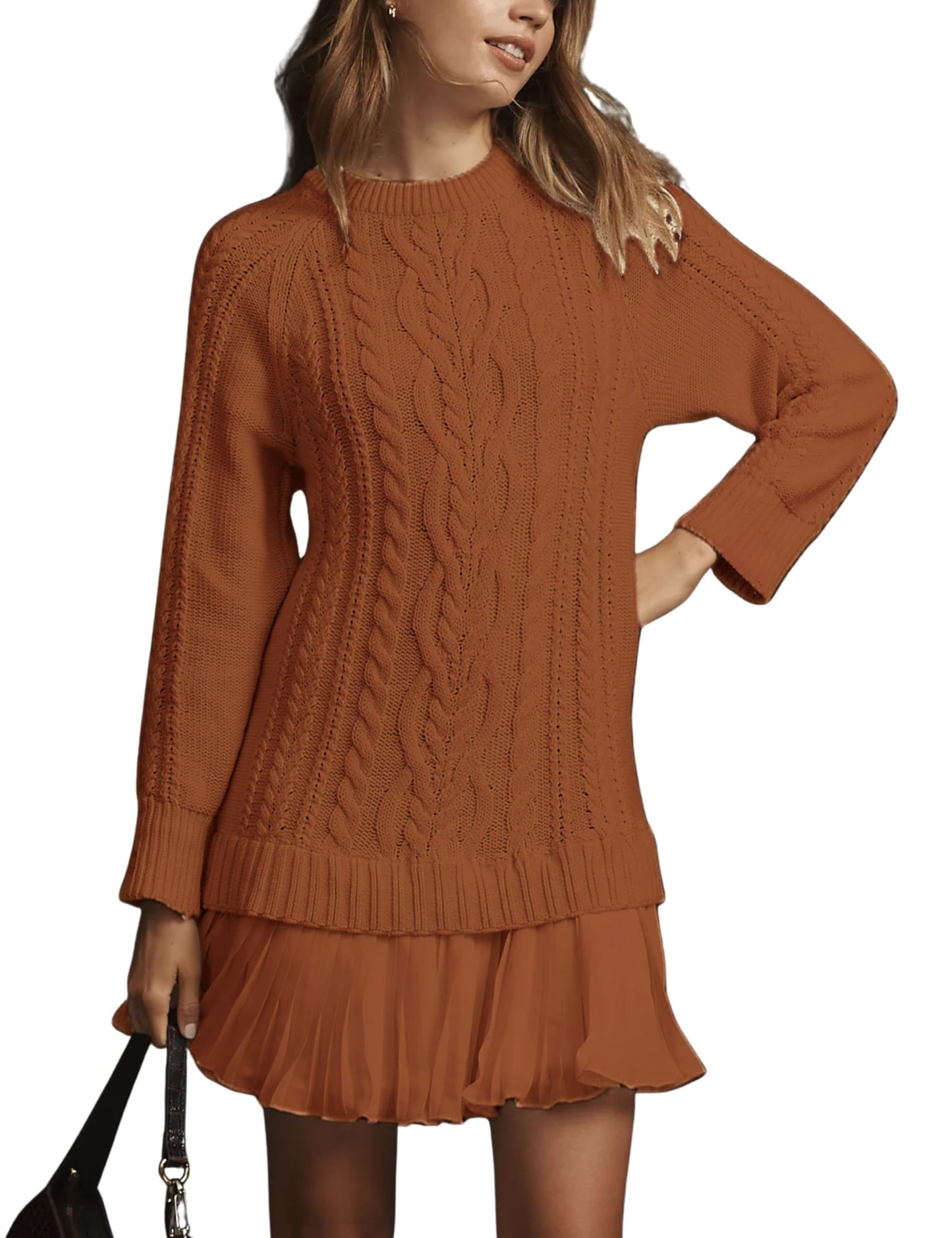 🧥Women's Round Neck Cable Knit Sweater Mini Skirt