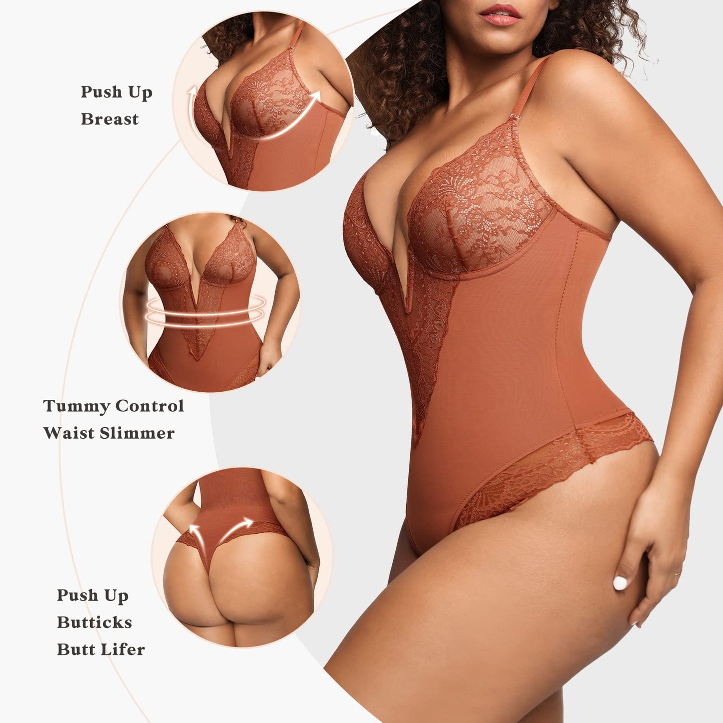Deep-V Neck Lace Thong Bodysuit - Buy two and get free shipping!