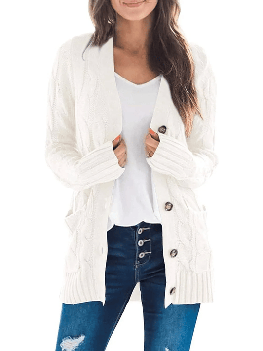 Women's Fall Casual Long Sleeve Button Down Open Front Cable Knit Cardigan - Buy two and get free shipping!