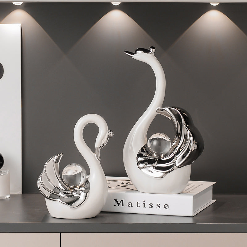 Glass crystal ball ceramic swan