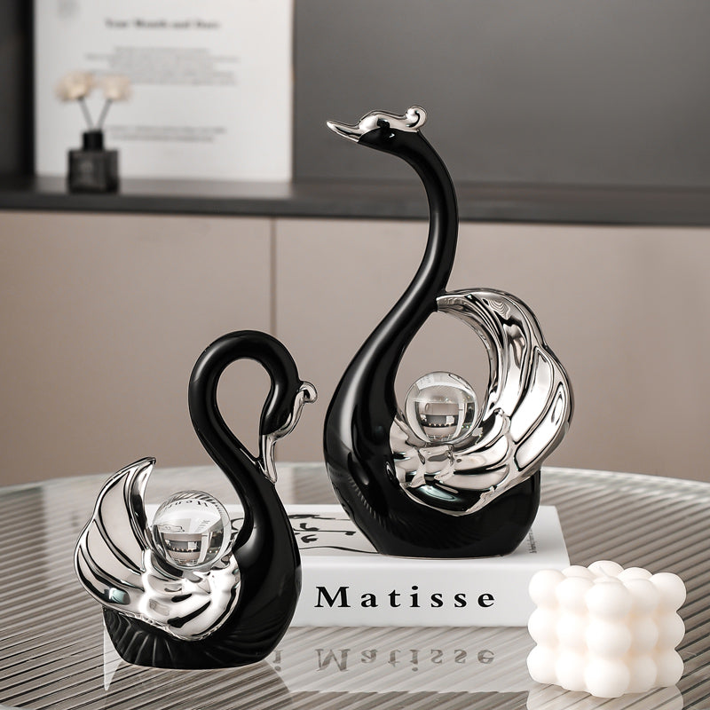 Glass crystal ball ceramic swan
