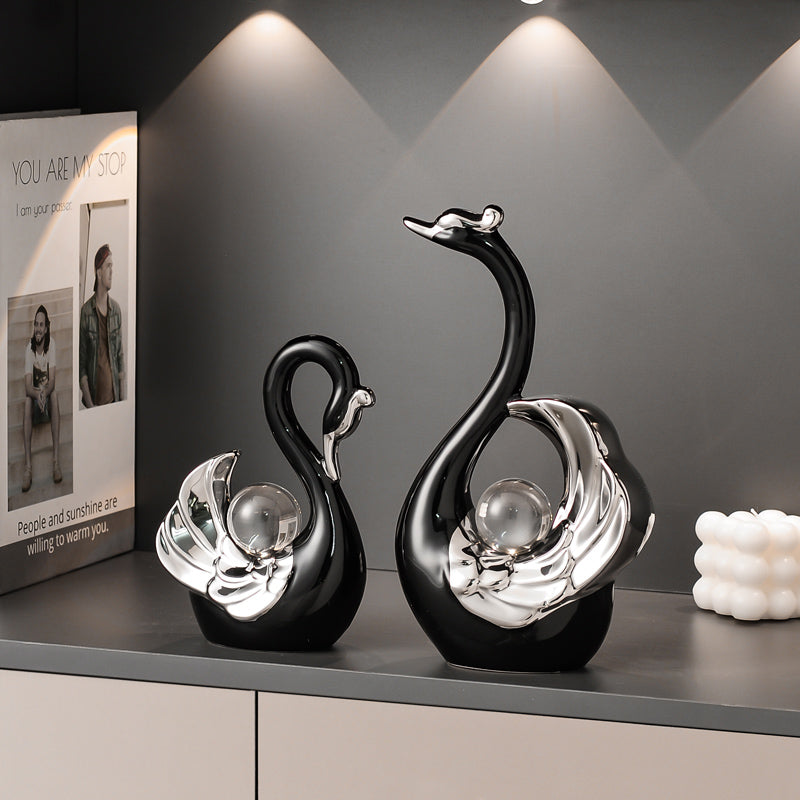 Glass crystal ball ceramic swan