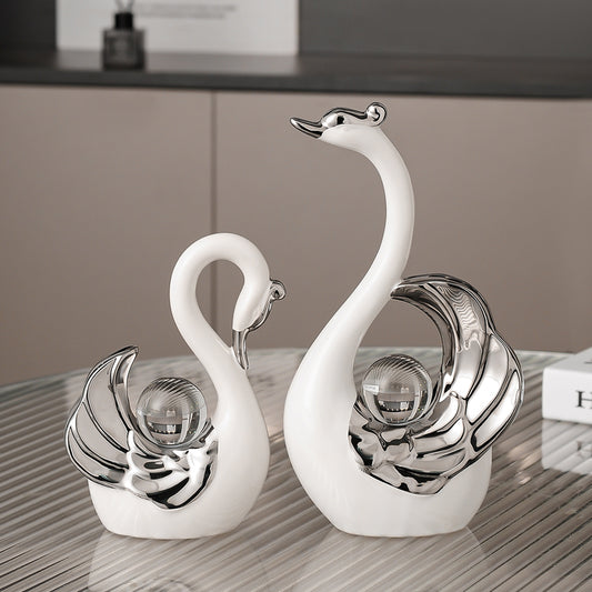 Glass crystal ball ceramic swan