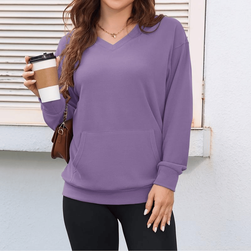 🎉💖Women's Hoodless V-Neck Kangaroo Pocket Sweatshirt