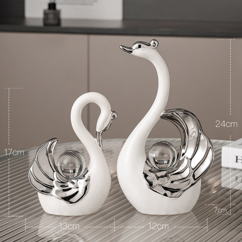 Glass crystal ball ceramic swan