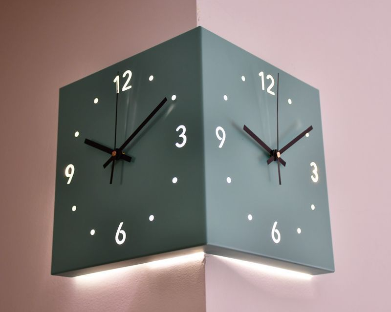 New Living Room Corner Double-Sided Luminous Creative Clock Wall Lamp
