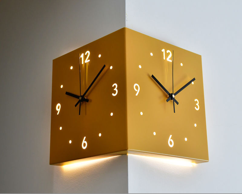 New Living Room Corner Double-Sided Luminous Creative Clock Wall Lamp