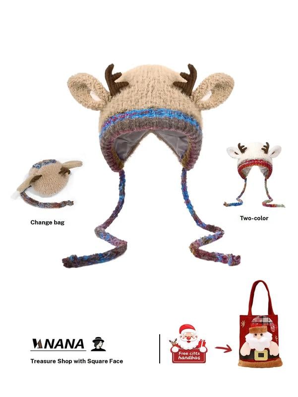 🎄🦌Handmade Knitted Christmas Antler 2-in-1 (Hat/Handbag)🧶