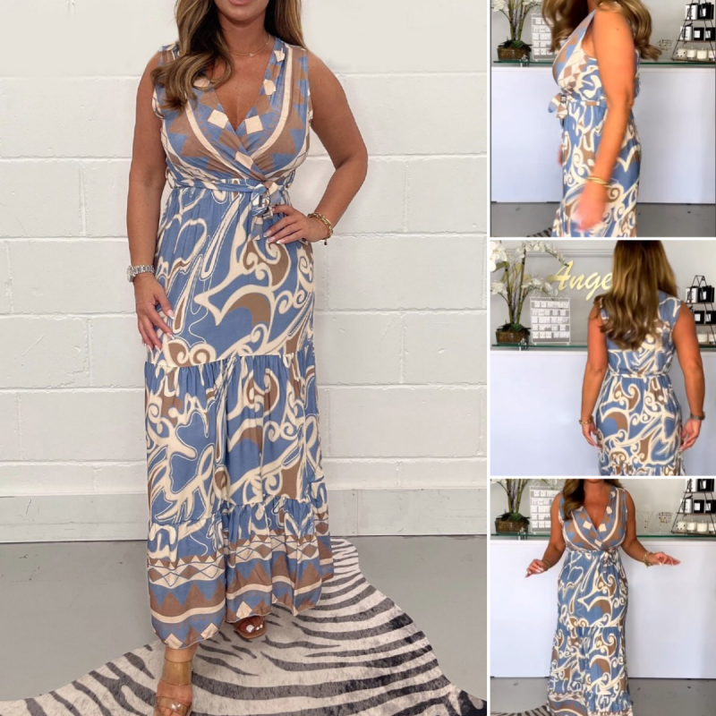 👗V-Neck Printed Maxi Dress