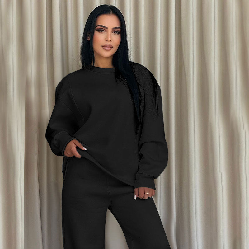 🌸 Fashion Solid Color Loose Round Neck Long Sleeve Top & Pants (2-Piece Set)