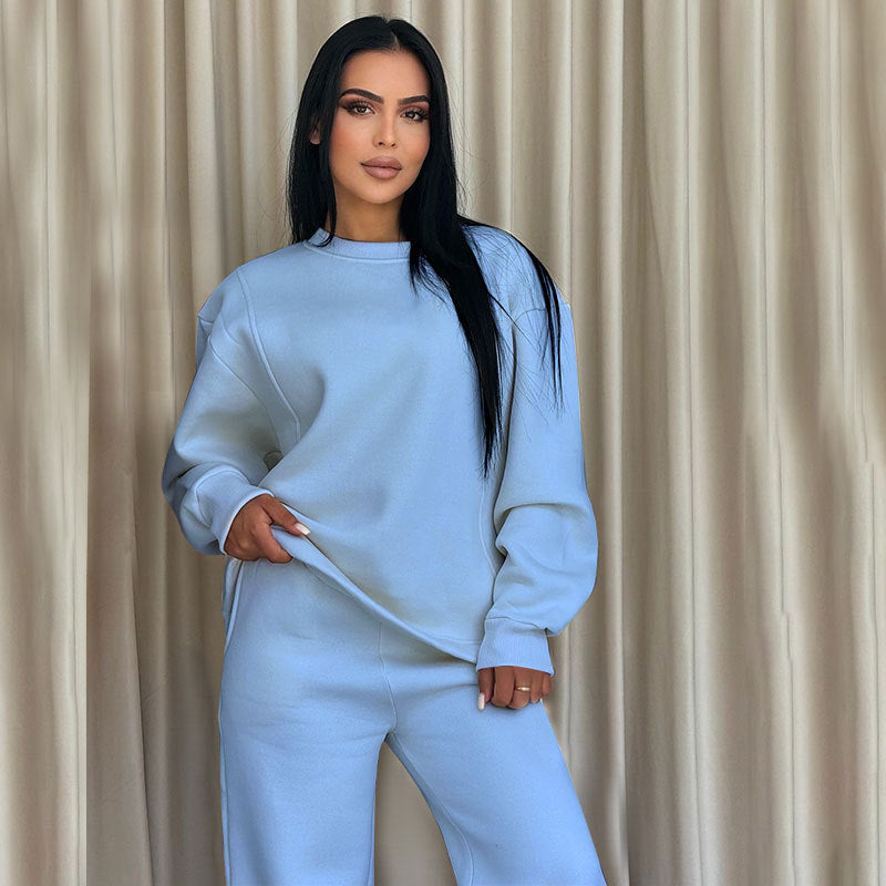 🌸 Fashion Solid Color Loose Round Neck Long Sleeve Top & Pants (2-Piece Set)