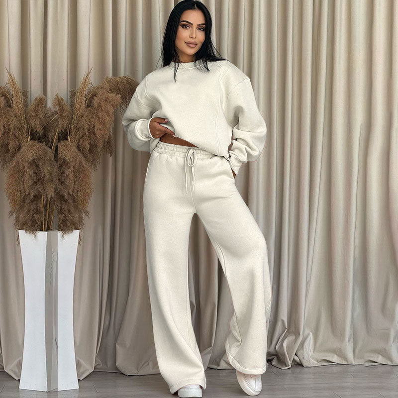 🌸 Fashion Solid Color Loose Round Neck Long Sleeve Top & Pants (2-Piece Set)