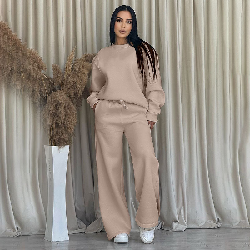 🌸 Fashion Solid Color Loose Round Neck Long Sleeve Top & Pants (2-Piece Set)